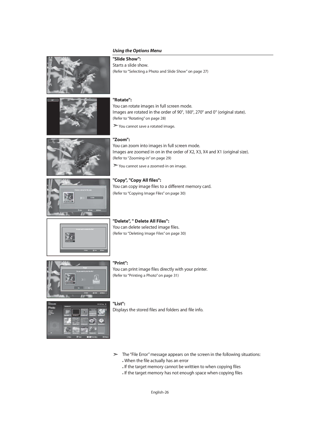 Samsung LE40N7, LE46N7, LE32N7 manual Using the Options Menu 