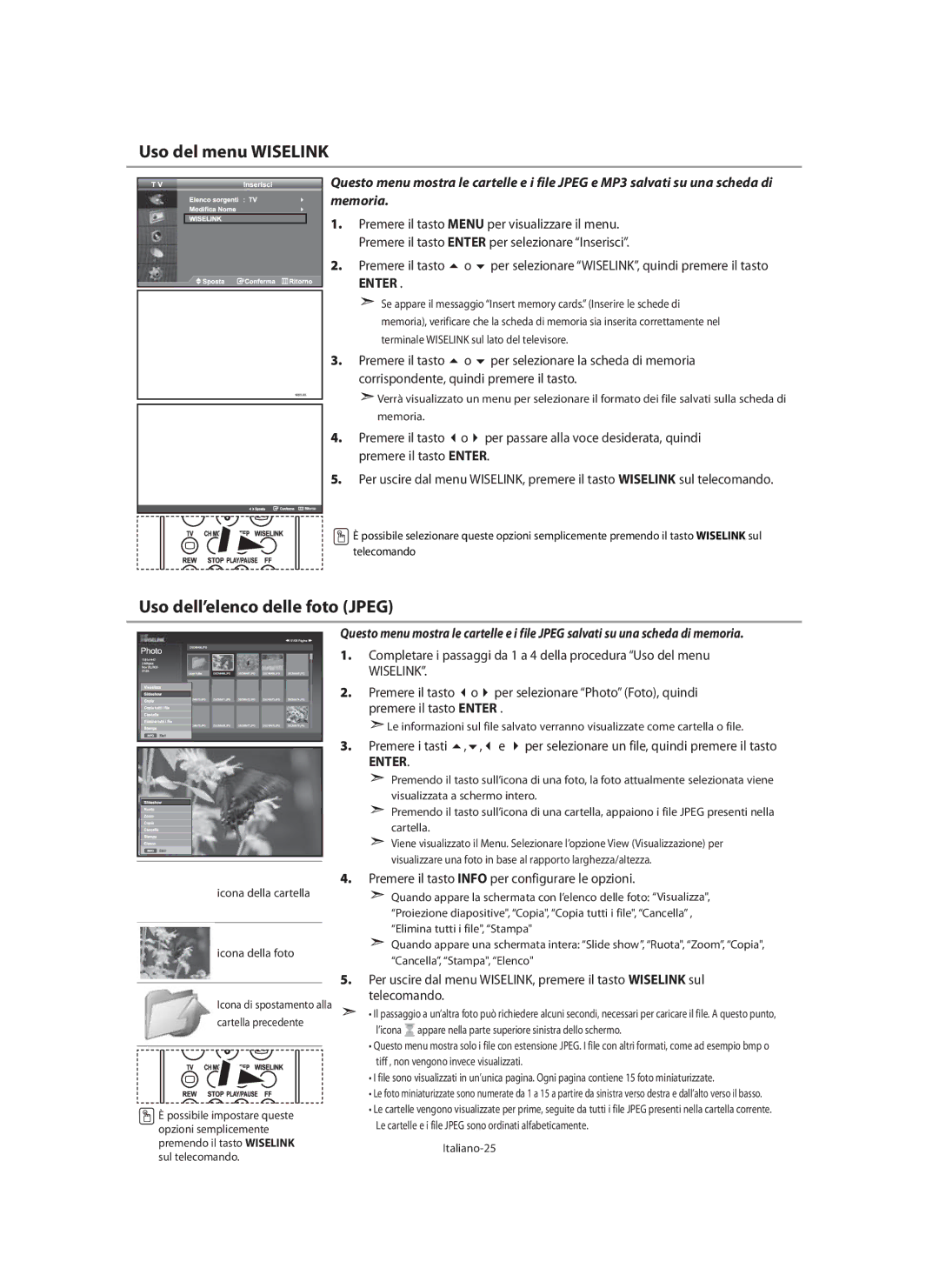 Samsung LE46N7, LE40N7, LE32N7 manual Uso del menu Wiselink, Italiano-25 