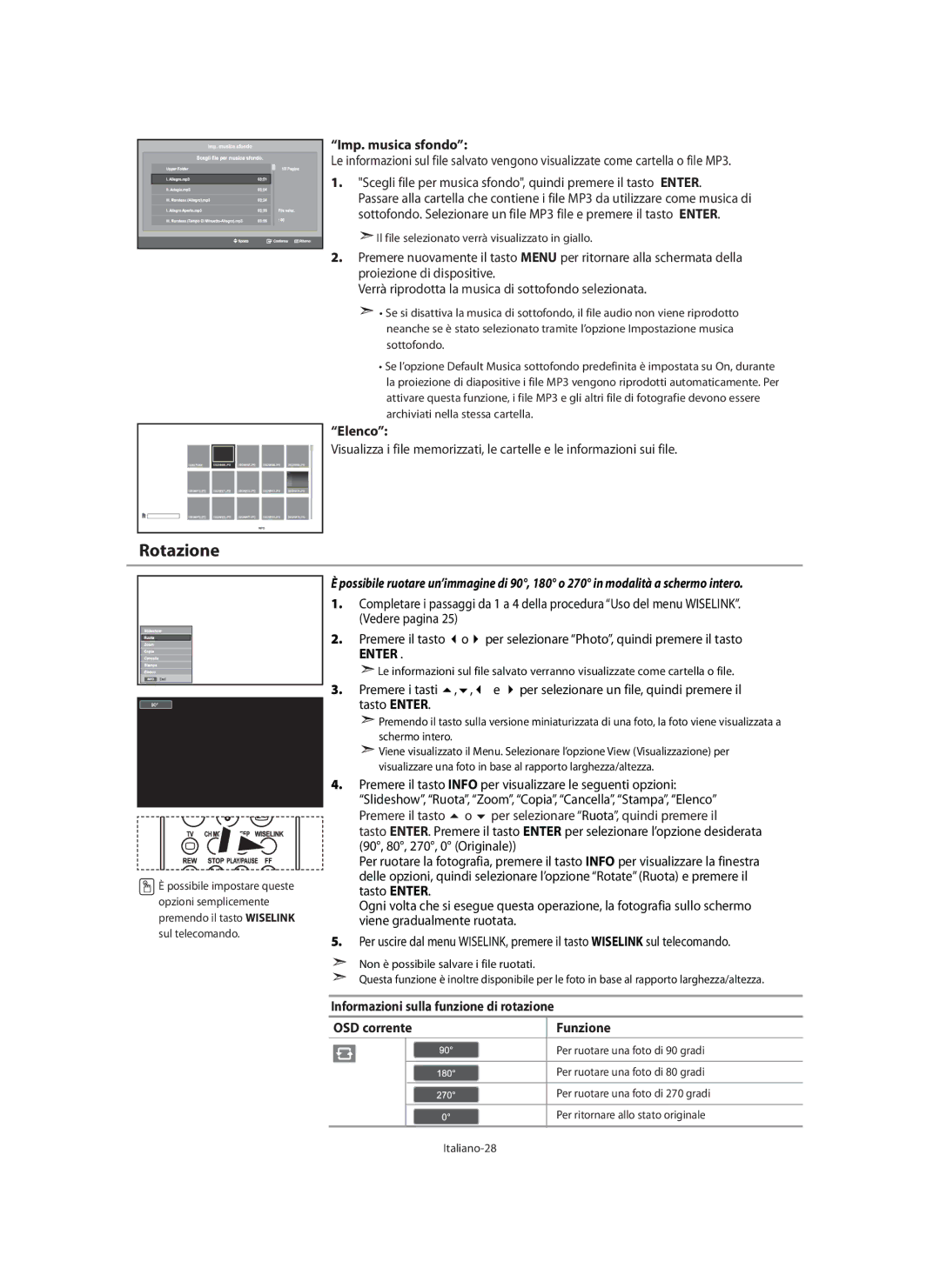 Samsung LE46N7, LE40N7, LE32N7 manual Imp. musica sfondo, Italiano-28 