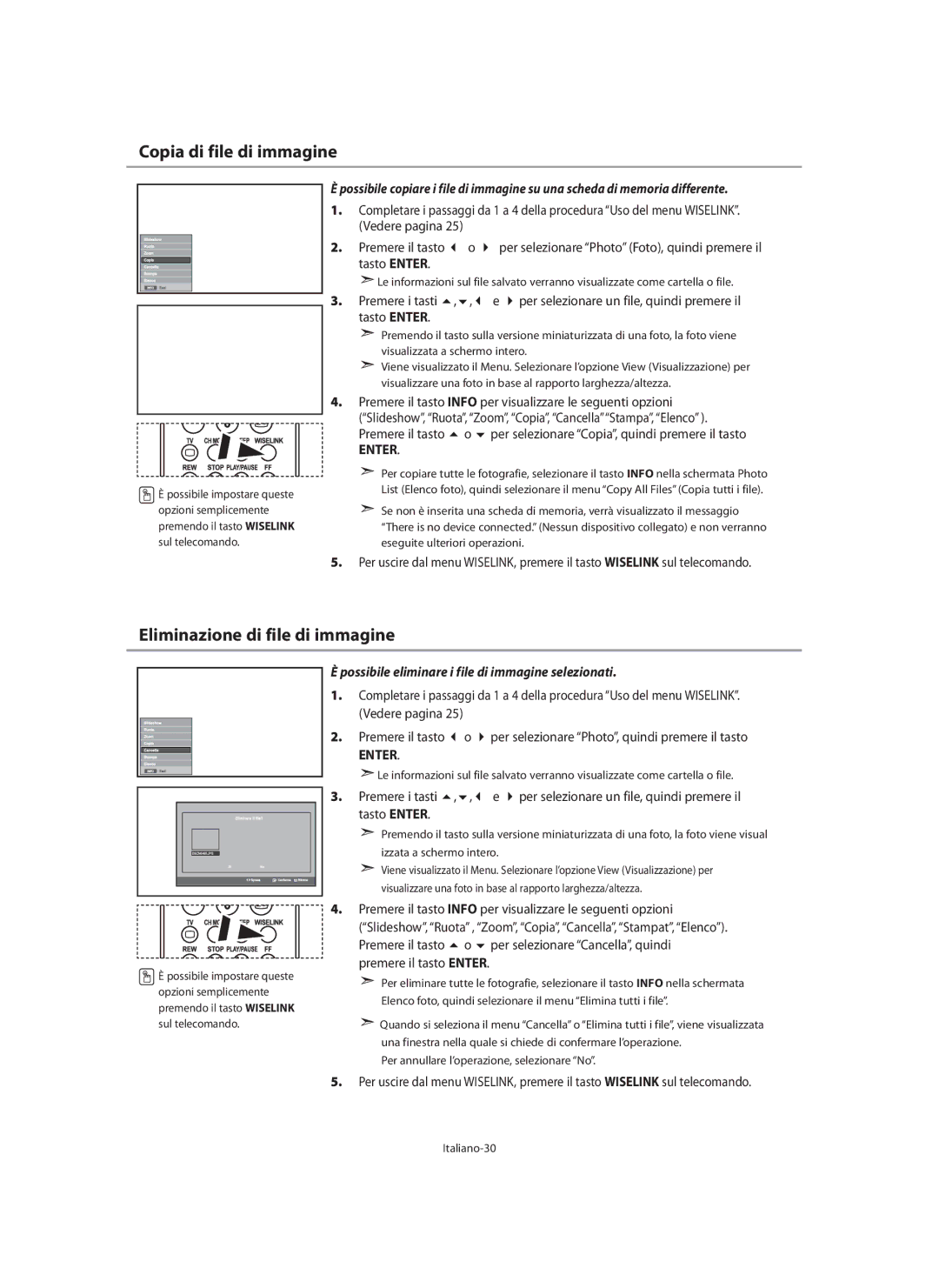 Samsung LE32N7, LE46N7, LE40N7 manual Copia di file di immagine, Italiano-30 