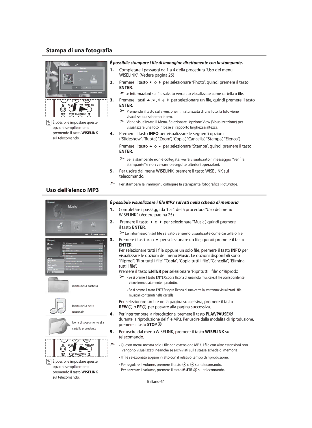 Samsung LE46N7, LE40N7, LE32N7 manual Stampa di una fotografia, Italiano-31 