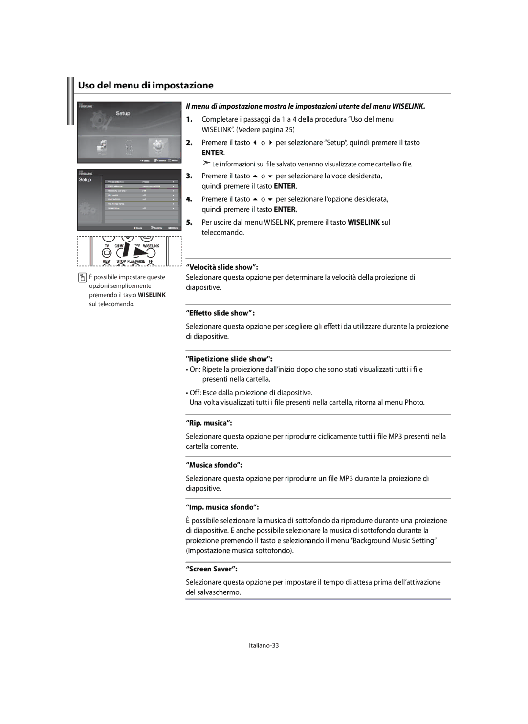 Samsung LE32N7, LE46N7, LE40N7 manual Uso del menu di impostazione, Italiano-33 