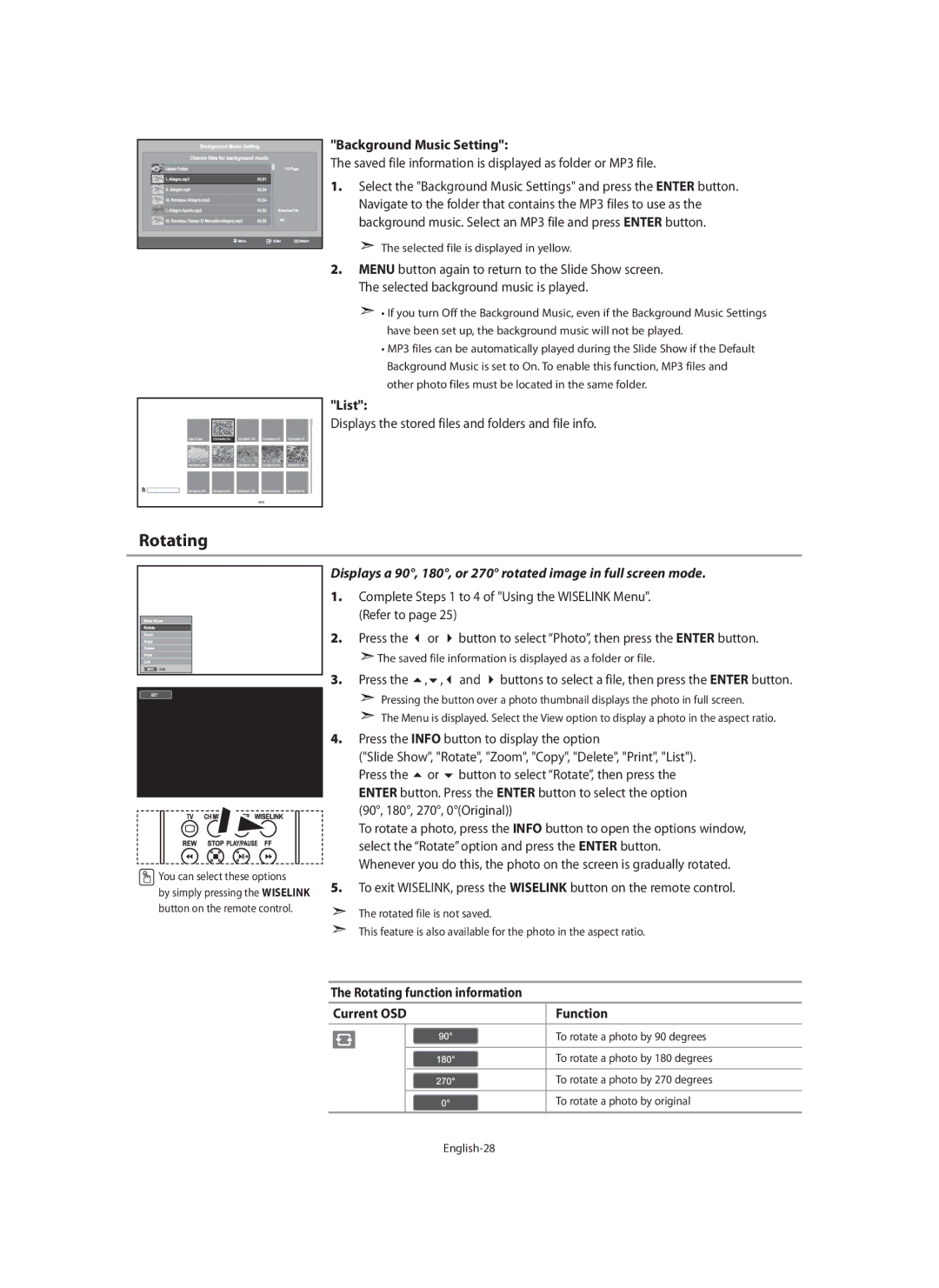 Samsung LE46N7, LE40N7, LE32N7 manual Background Music Setting, Rotating function information Current OSD 