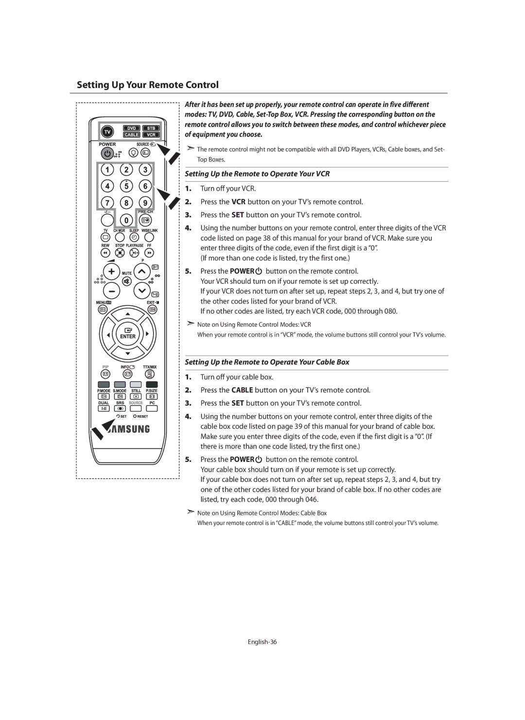 Samsung LE32N7, LE46N7, LE40N7 manual Setting Up Your Remote Control 