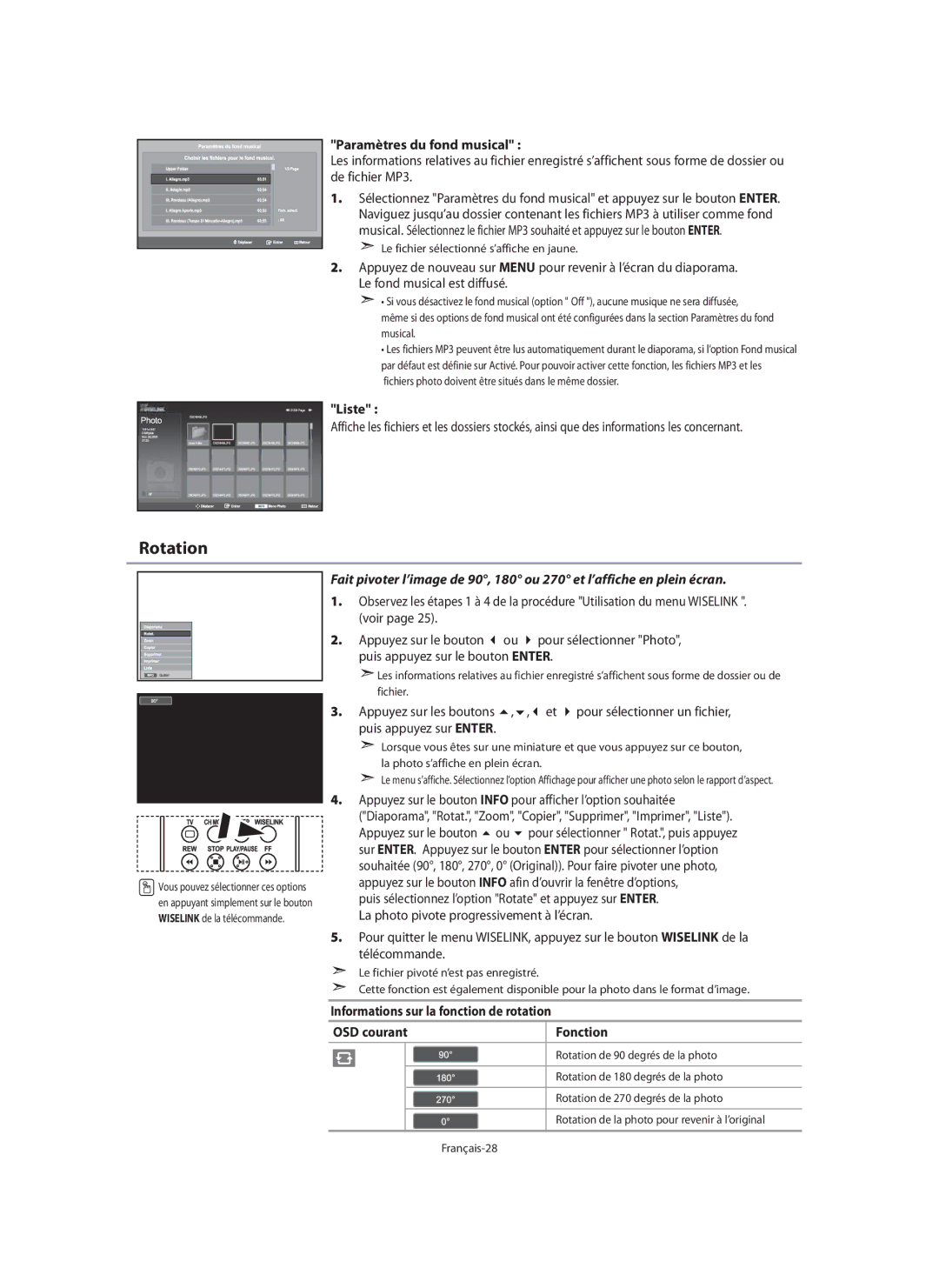 Samsung LE32N7, LE46N7, LE40N7 manual Rotation, Paramètres du fond musical 