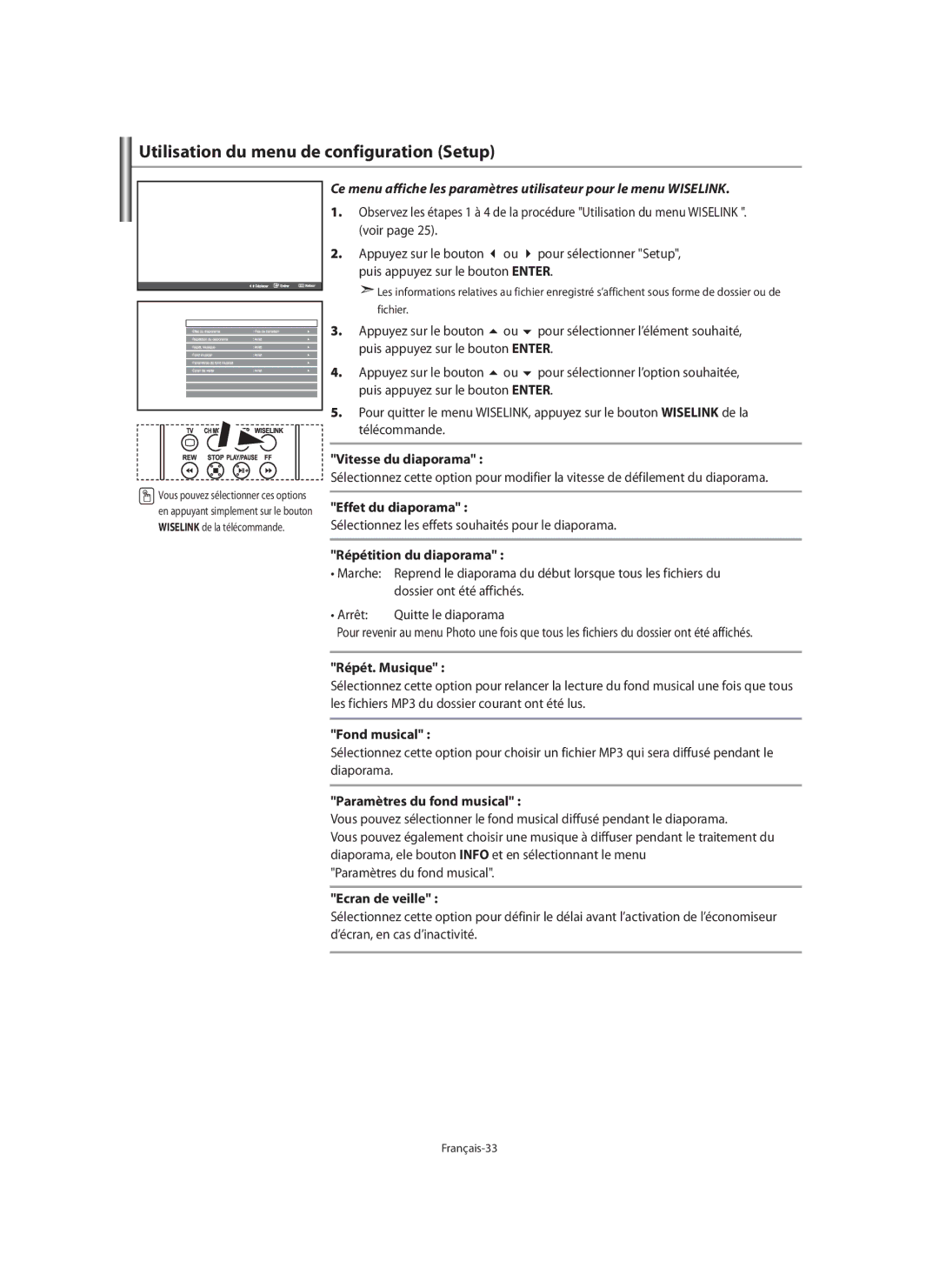 Samsung LE40N7, LE46N7, LE32N7 manual Utilisation du menu de configuration Setup 