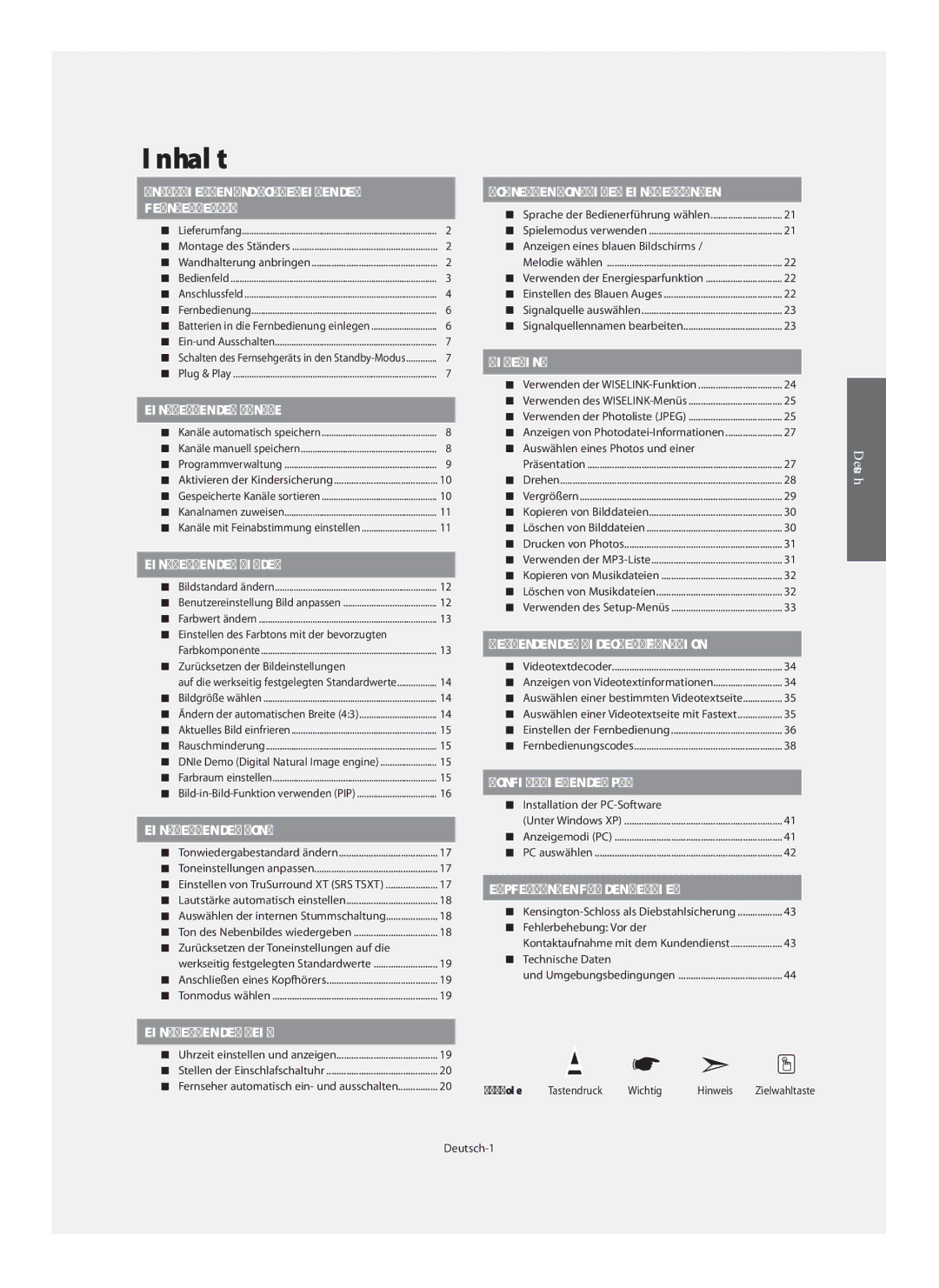 Samsung LE40N7, LE46N7, LE32N7 manual Symbole 