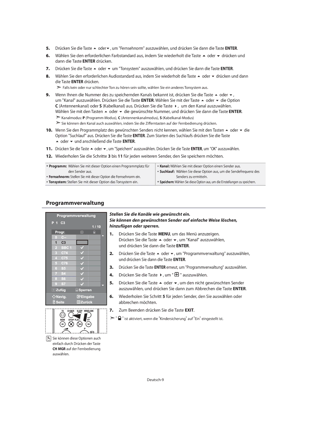 Samsung LE46N7, LE40N7, LE32N7 manual Programmverwaltung 