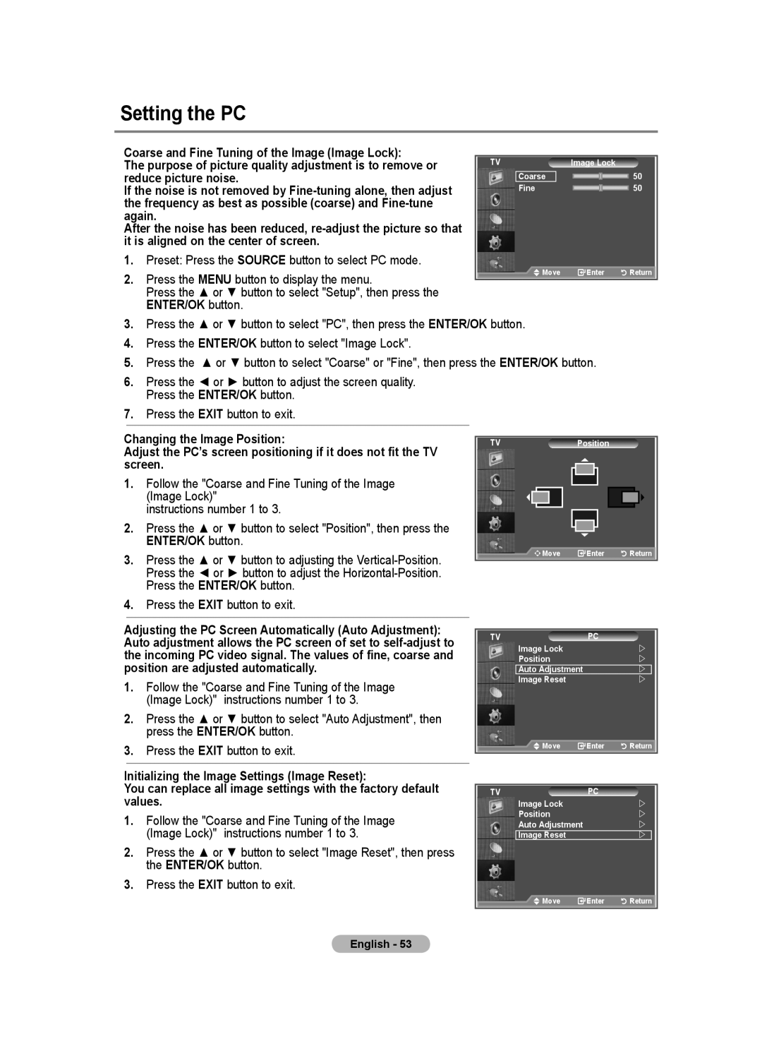 Samsung LE46S8, LE37S8, LE32S8, LE40S8, LE26S8 manual Setting the PC 