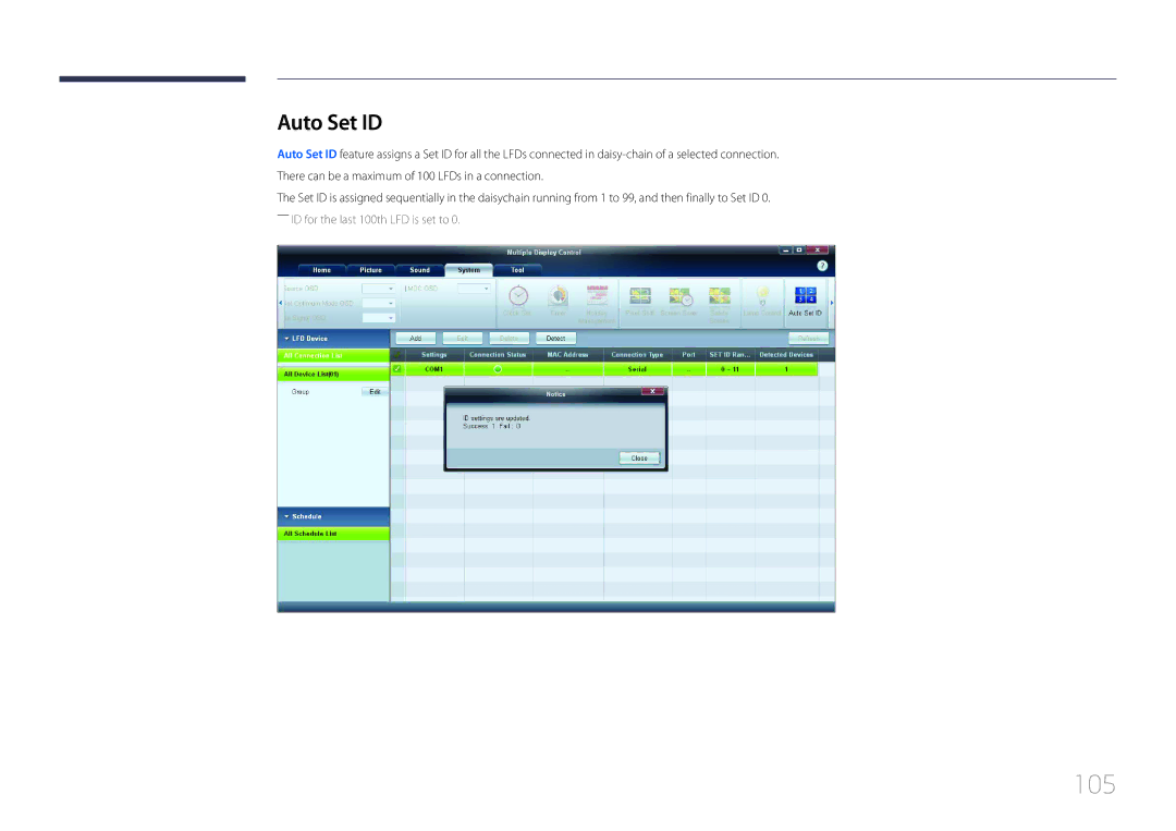 Samsung LE55C, LE46C, LE32C user manual 105, Auto Set ID 