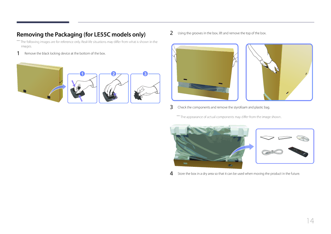 Samsung LE32C, LE46C user manual Removing the Packaging for LE55C models only 