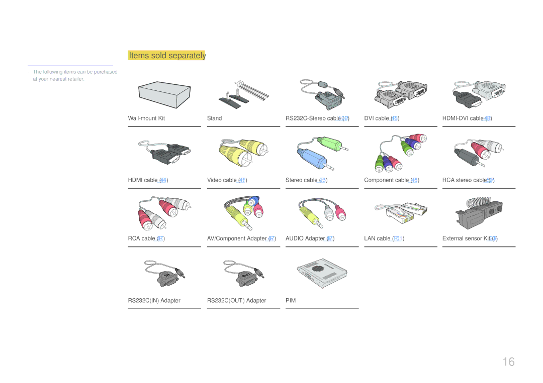 Samsung LE46C, LE55C, LE32C user manual Items sold separately, Wall-mount Kit Stand, DVI cable P.43 