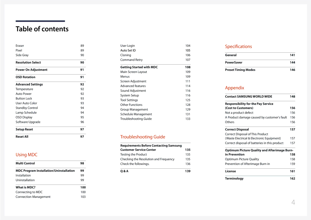 Samsung LE46C, LE55C, LE32C user manual Specifications 