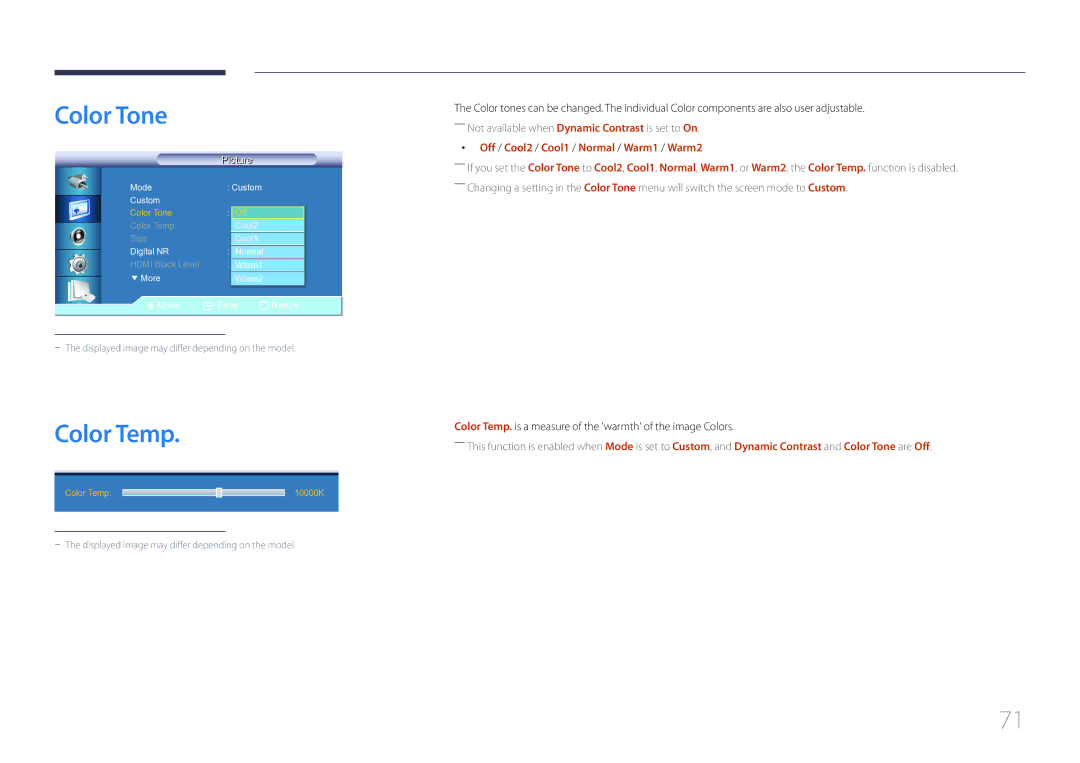 Samsung LE32C, LE55C, LE46C user manual Color Tone, Off / Cool2 / Cool1 / Normal / Warm1 / Warm2 