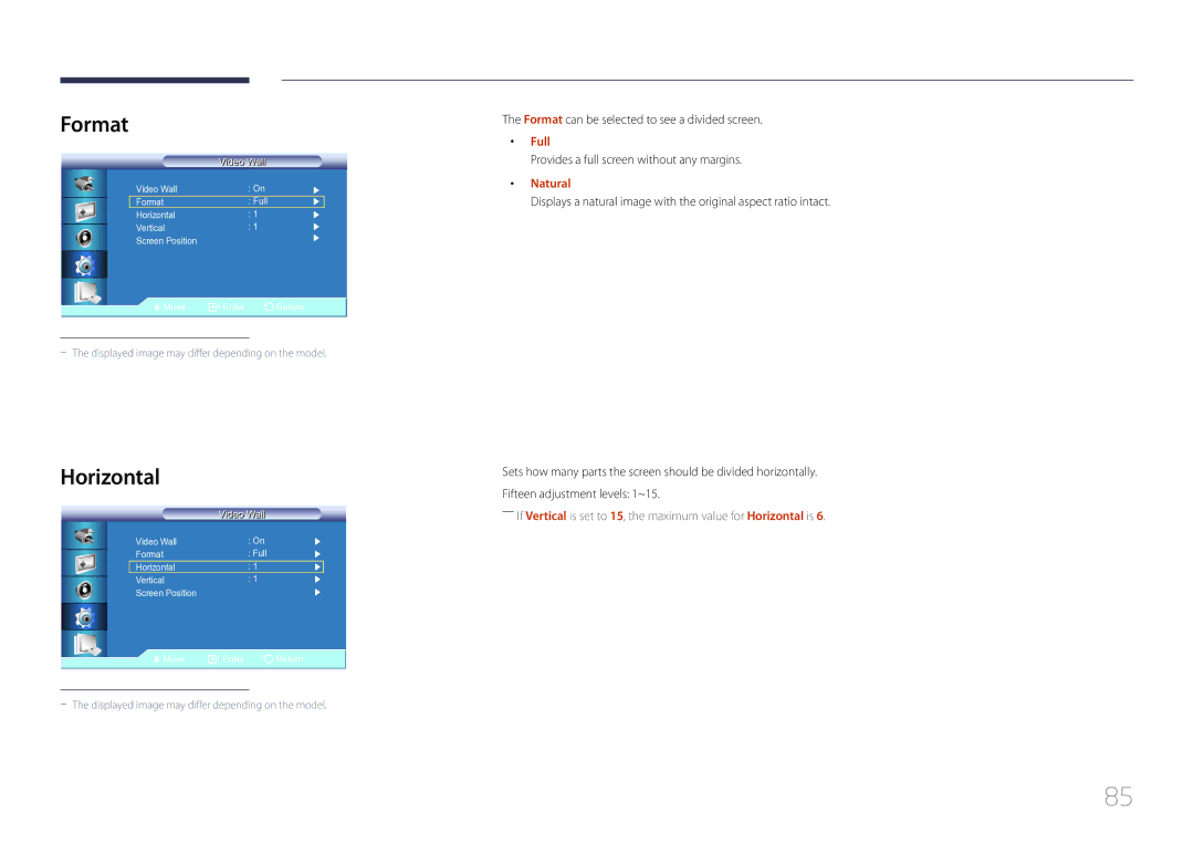 Samsung LE46C, LE55C, LE32C user manual Horizontal, Format can be selected to see a divided screen, Full 