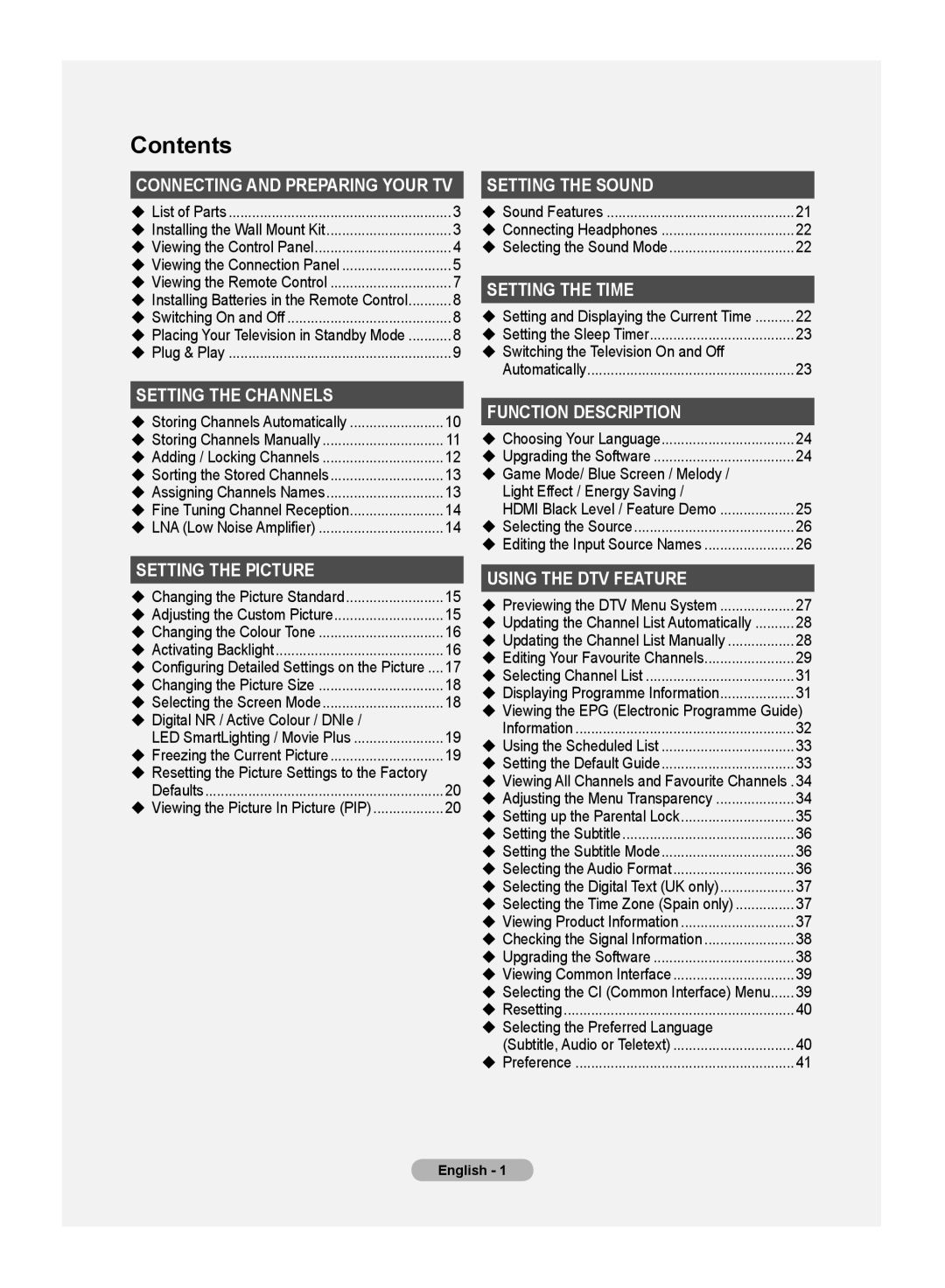 Samsung LE52F9, LE70F9 manual Contents 