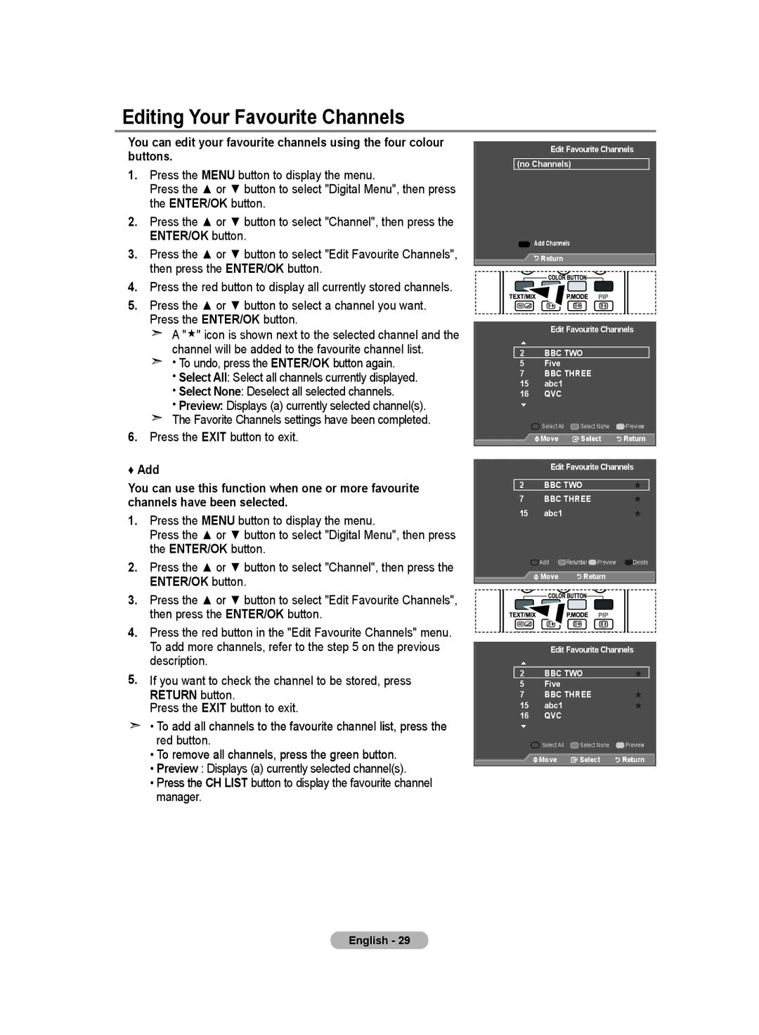 Samsung LE52F9, LE70F9 manual Editing Your Favourite Channels 