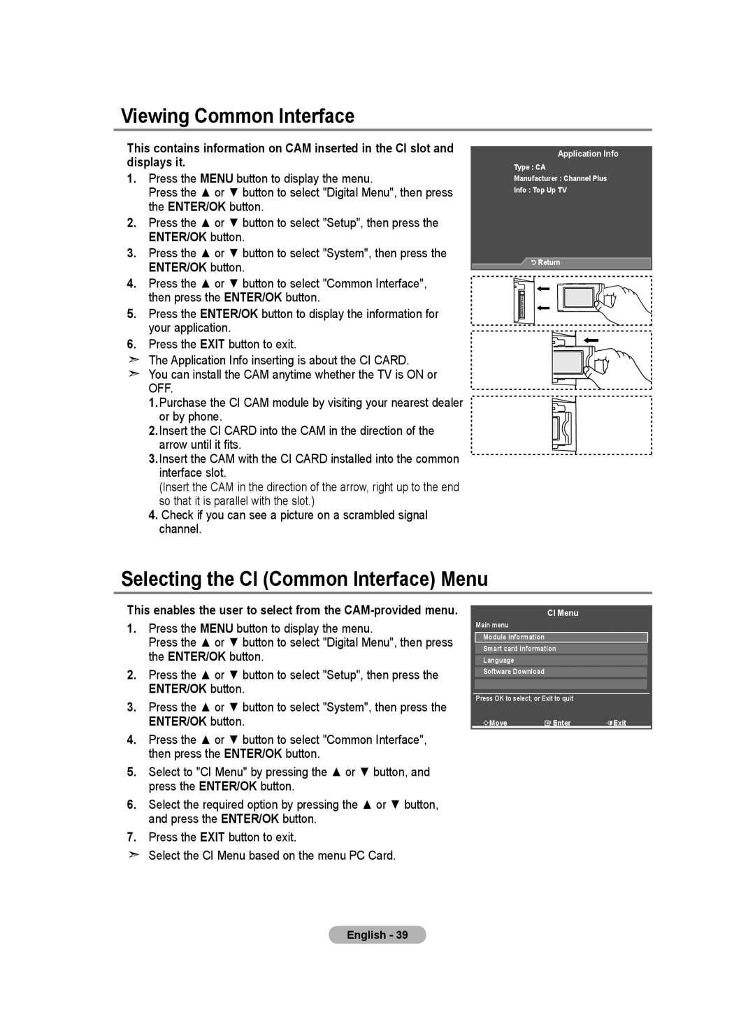 Samsung LE52F9, LE70F9 manual Viewing Common Interface, Selecting the CI Common Interface Menu 