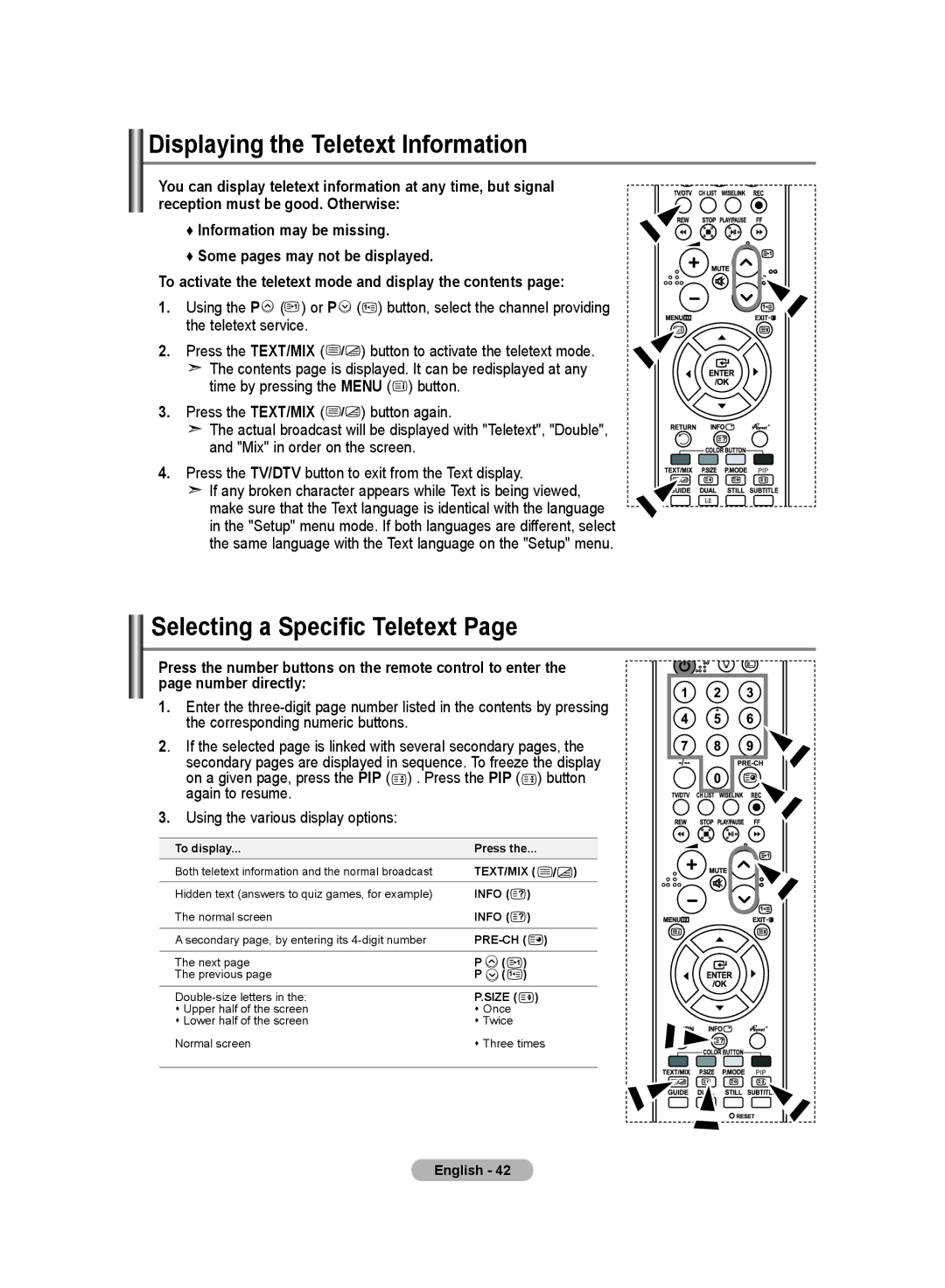 Samsung LE70F9, LE52F9 manual Displaying the Teletext Information, Selecting a Specific Teletext 