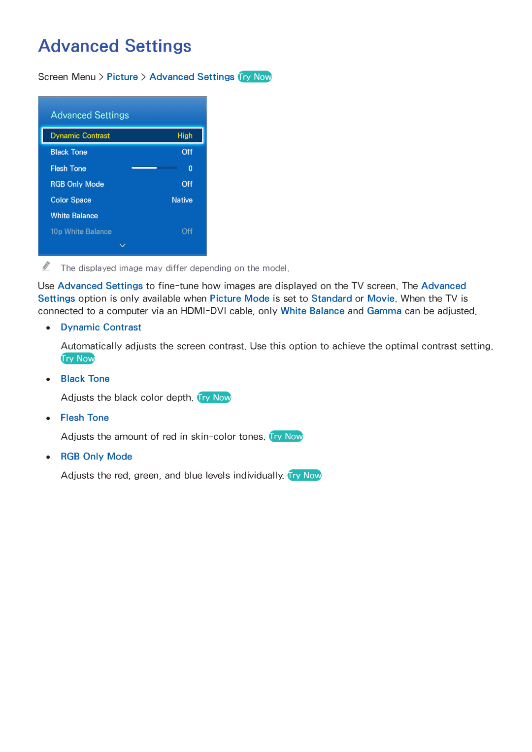 Samsung LED 7450 manual Advanced Settings 