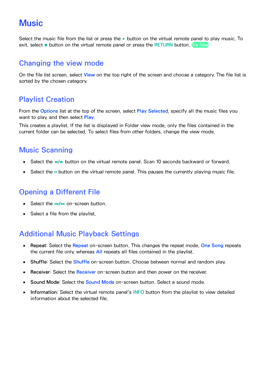 Samsung LED 7450 manual Music Scanning, Additional Music Playback Settings 