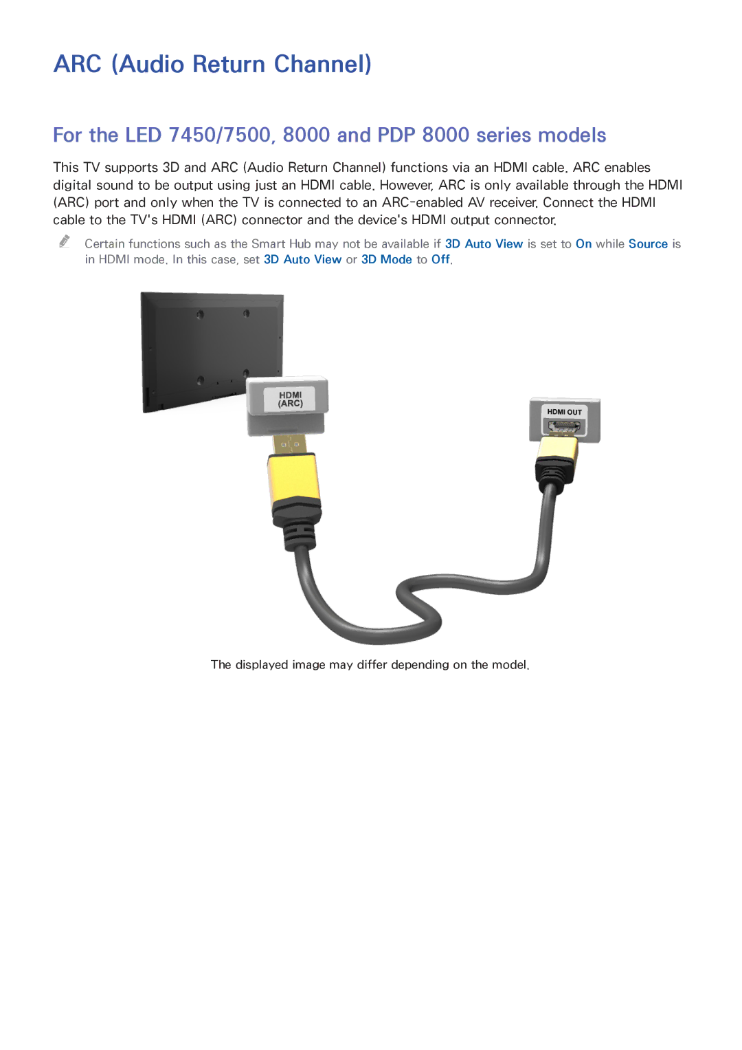 Samsung LED 7450 manual ARC Audio Return Channel 