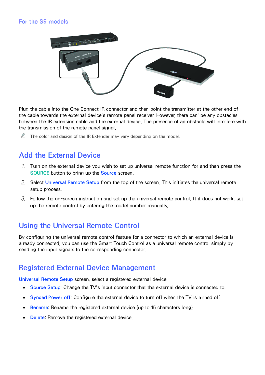 Samsung LED 7450 manual Add the External Device, Using the Universal Remote Control, Registered External Device Management 