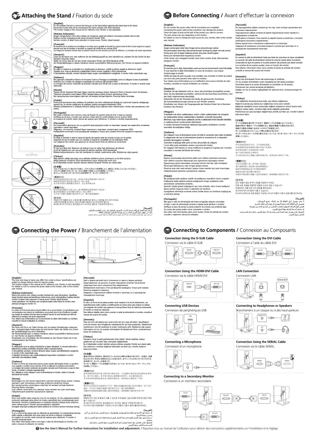 Samsung LF-NBNHNN/EN manual Attaching the Stand / Fixation du socle, Português ﺔﻴﺑﺮﻌﻟﺍ 