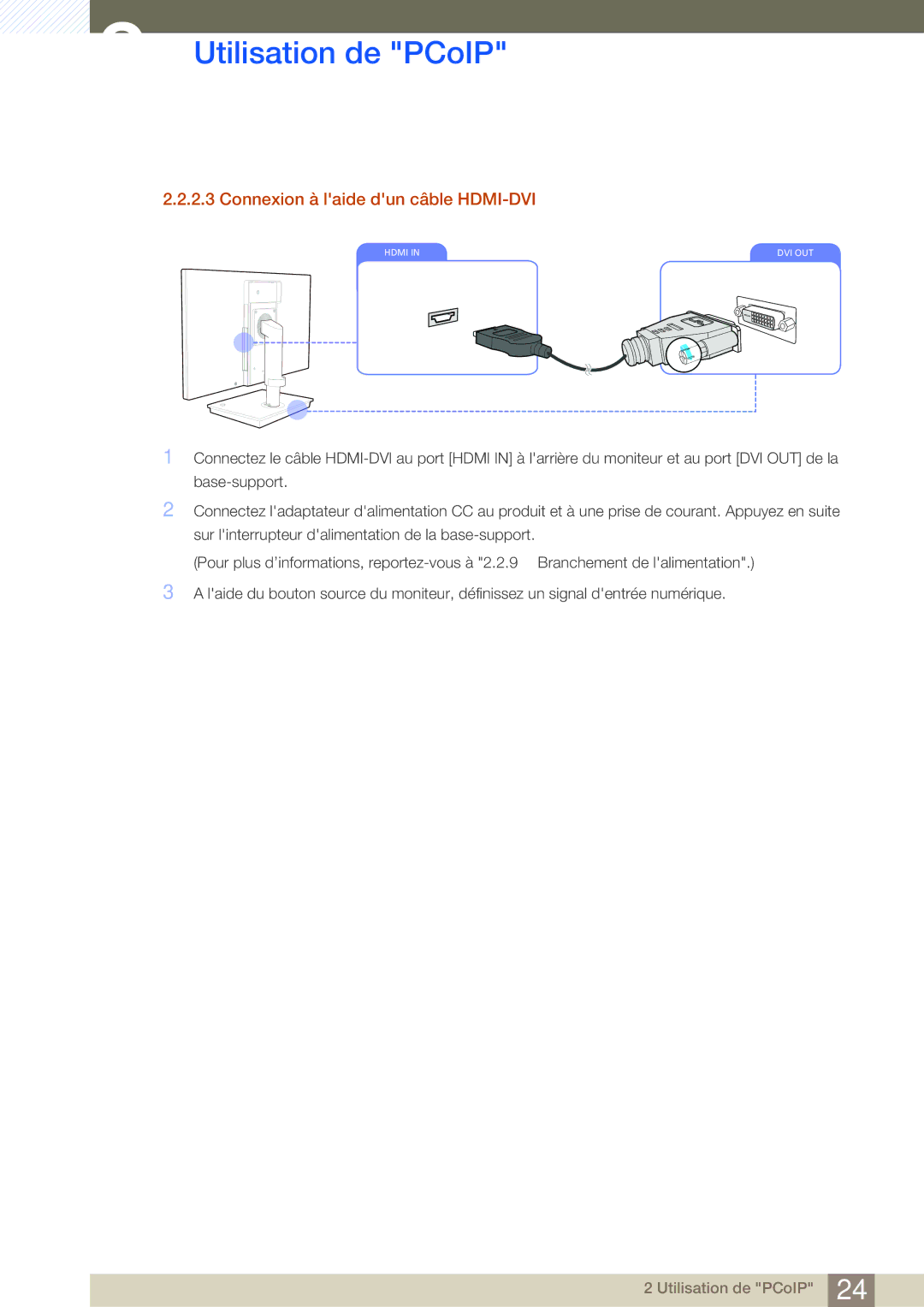 Samsung LF-NBNHNN/EN manual Connexion à laide dun câble HDMI-DVI 