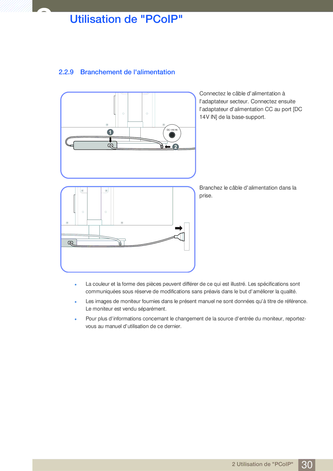 Samsung LF-NBNHNN/EN manual Branchement de lalimentation, Branchez le câble dalimentation dans la prise 