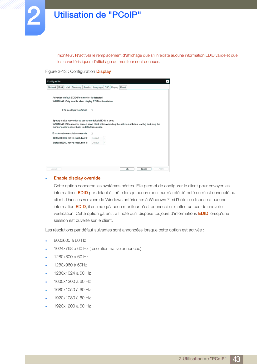 Samsung LF-NBNHNN/EN manual Configuration Display, Enable display override 