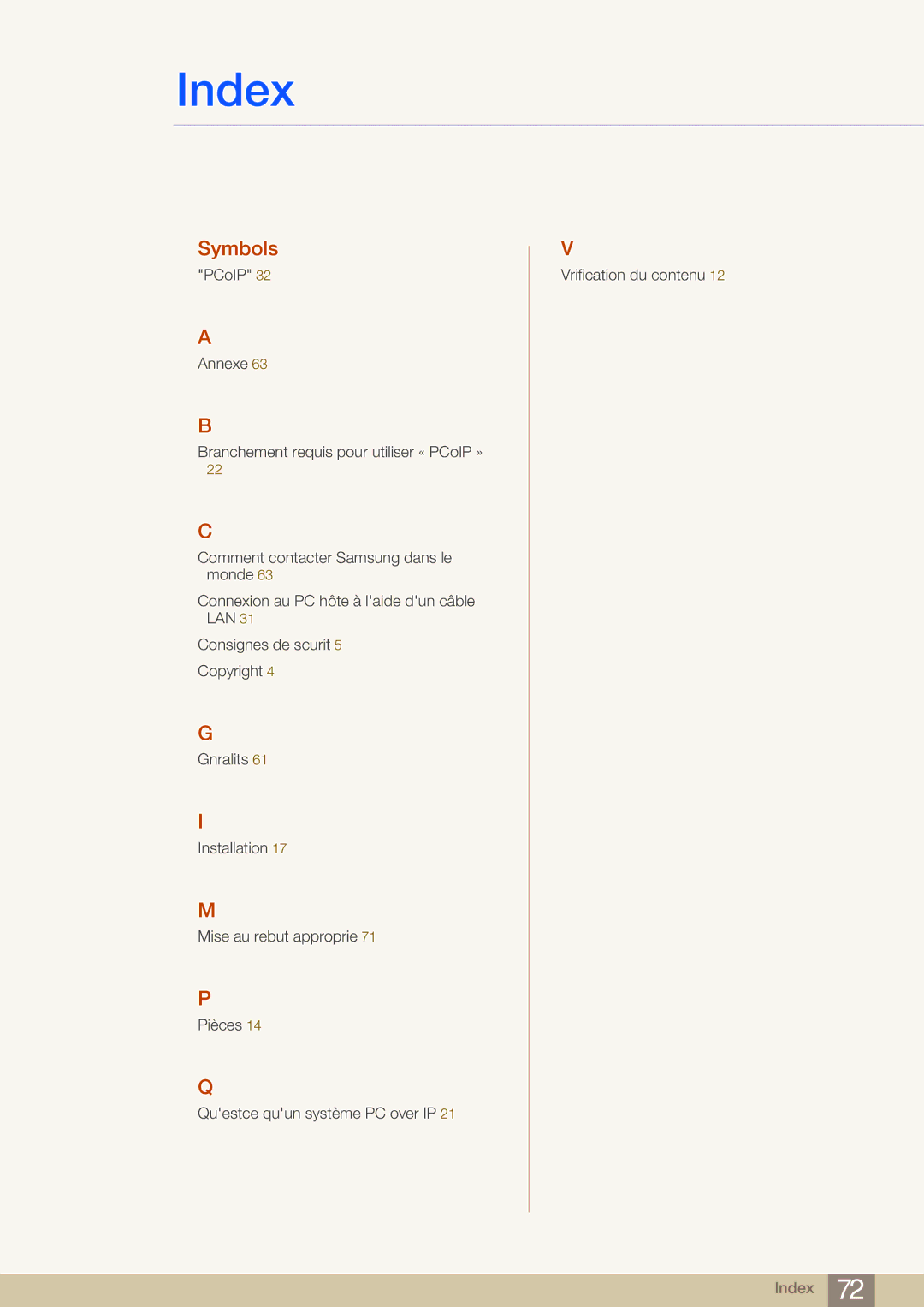 Samsung LF-NBNHNN/EN manual Index 