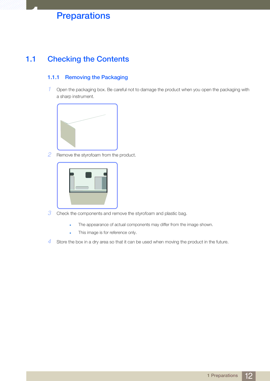 Samsung LF-NBNHNN/EN manual Preparations, Checking the Contents 