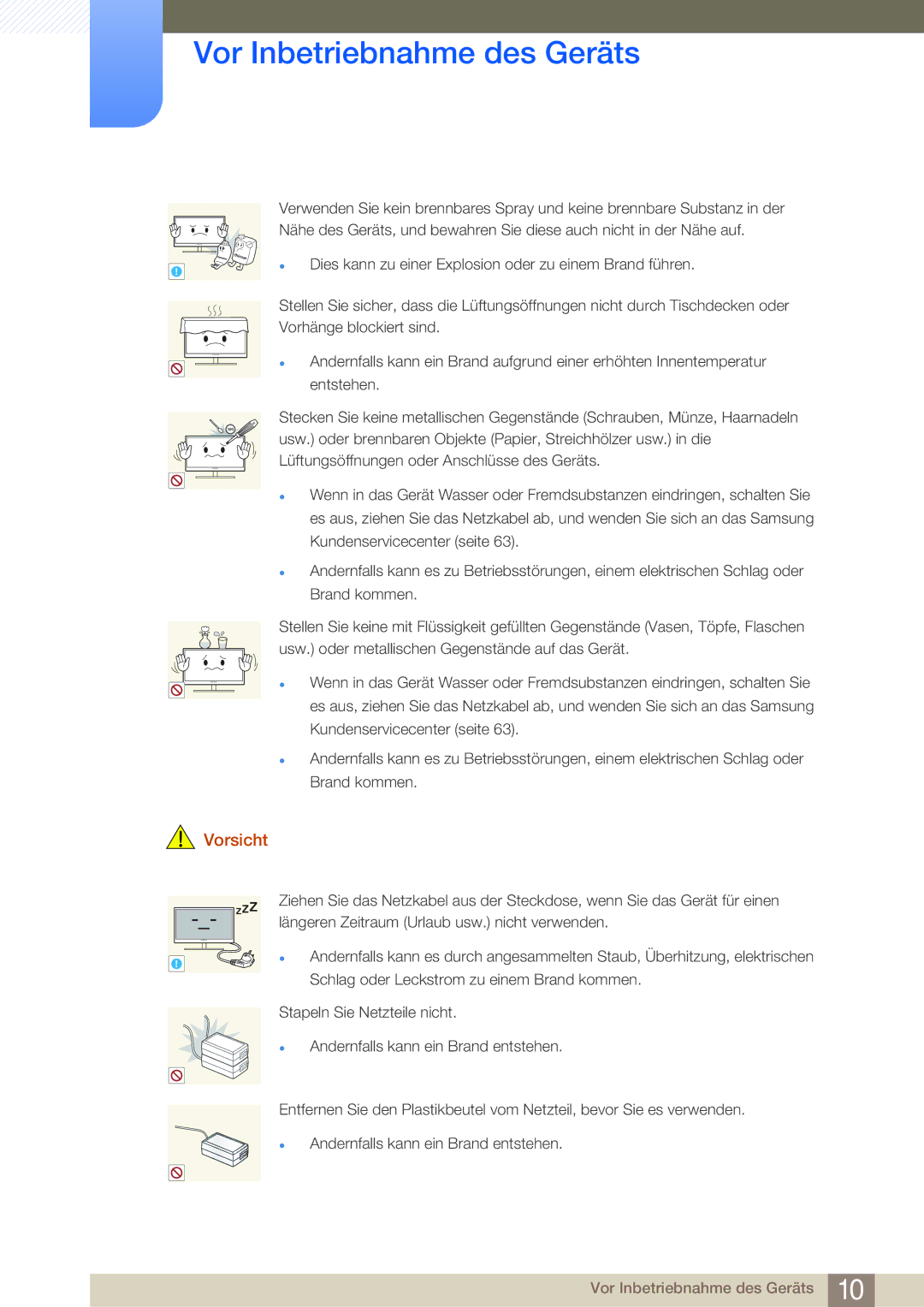 Samsung LF-NBNHNN/EN manual Dies kann zu einer Explosion oder zu einem Brand führen 