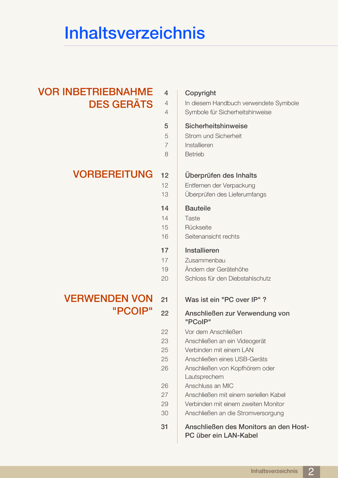 Samsung LF-NBNHNN/EN manual Inhaltsverzeichnis 