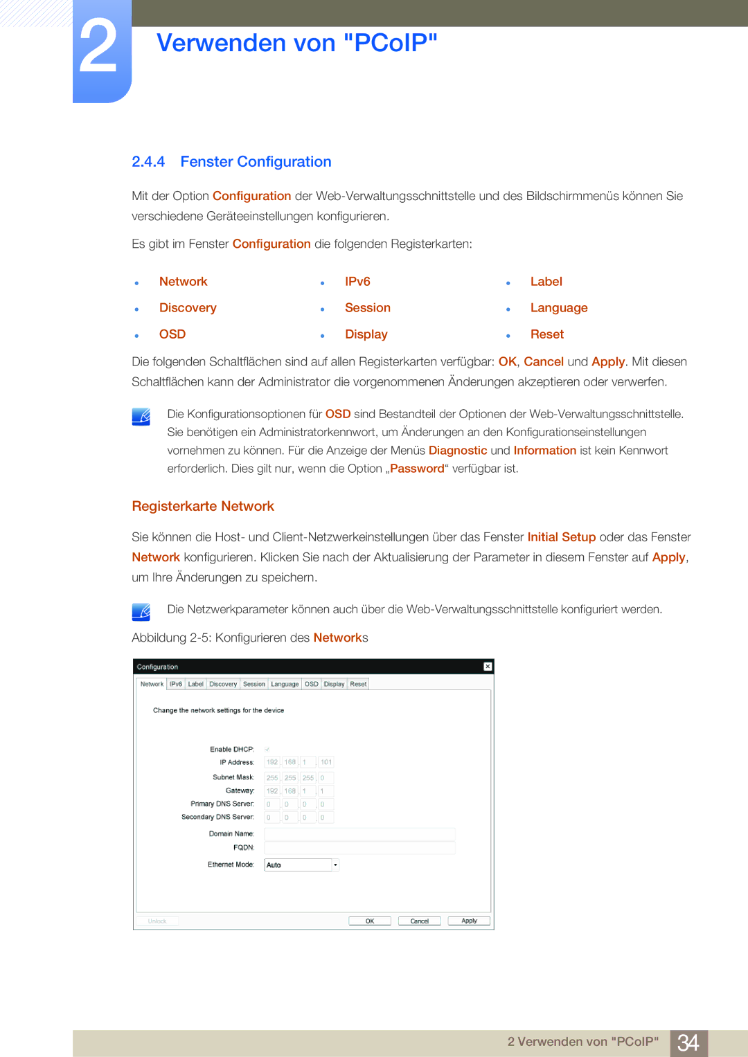 Samsung LF-NBNHNN/EN manual Fenster Configuration, Registerkarte Network, Network Discovery 