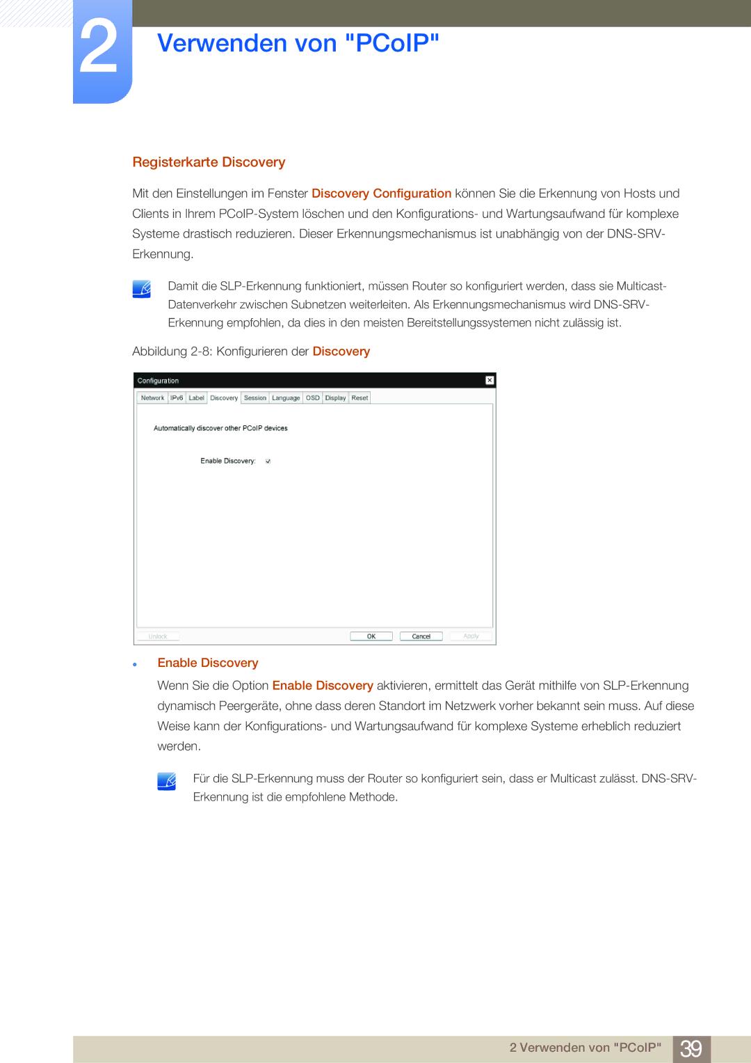 Samsung LF-NBNHNN/EN manual Registerkarte Discovery, Enable Discovery 