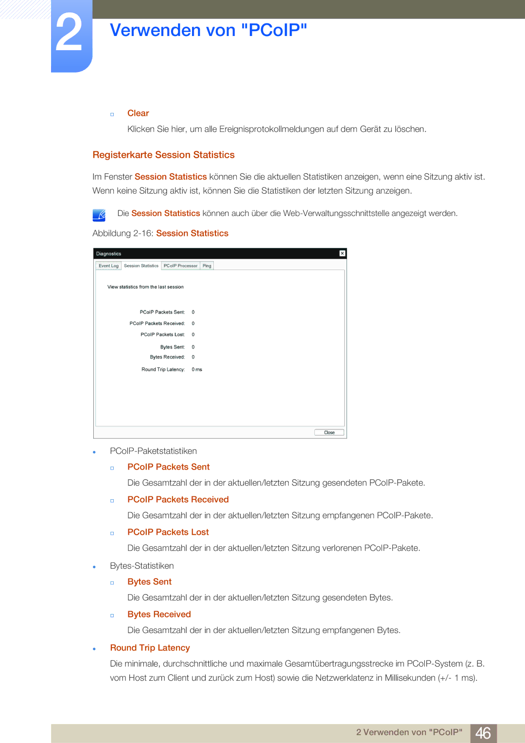 Samsung LF-NBNHNN/EN manual Registerkarte Session Statistics 