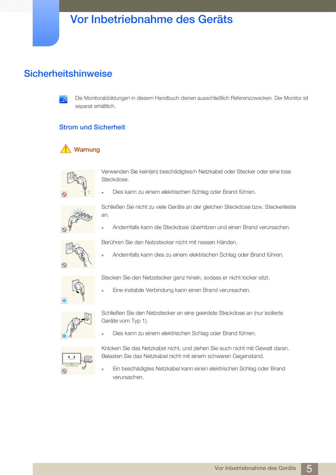 Samsung LF-NBNHNN/EN manual Sicherheitshinweise, Strom und Sicherheit, Warnung 