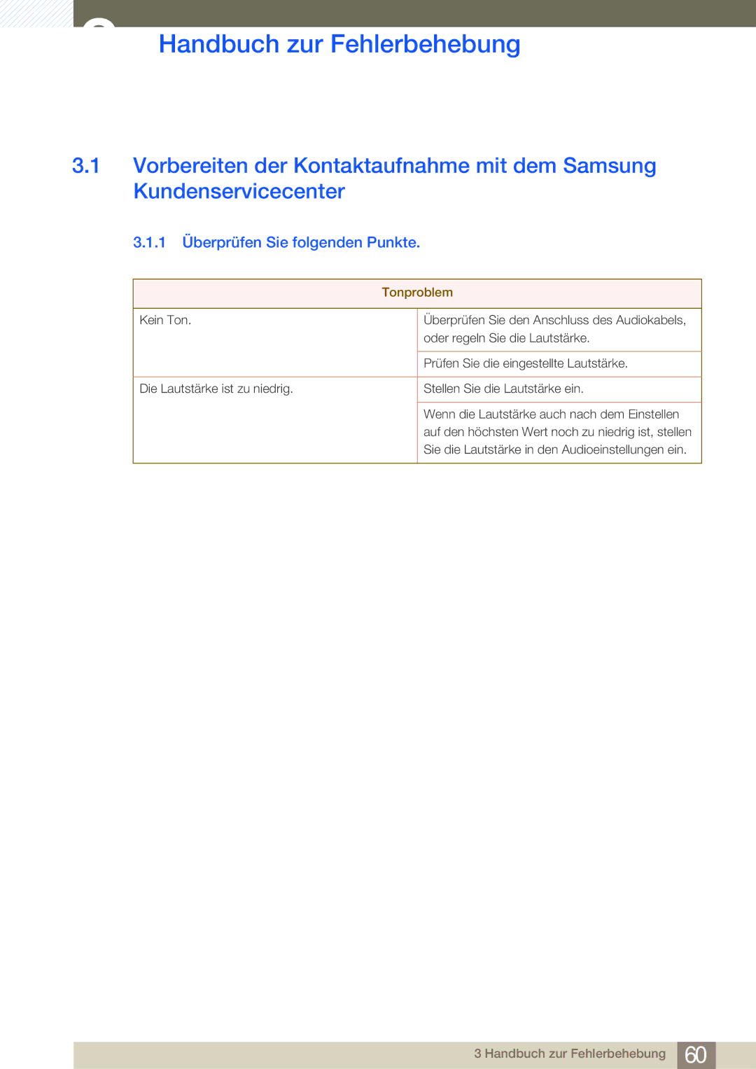 Samsung LF-NBNHNN/EN manual Handbuch zur Fehlerbehebung, 1 Überprüfen Sie folgenden Punkte 