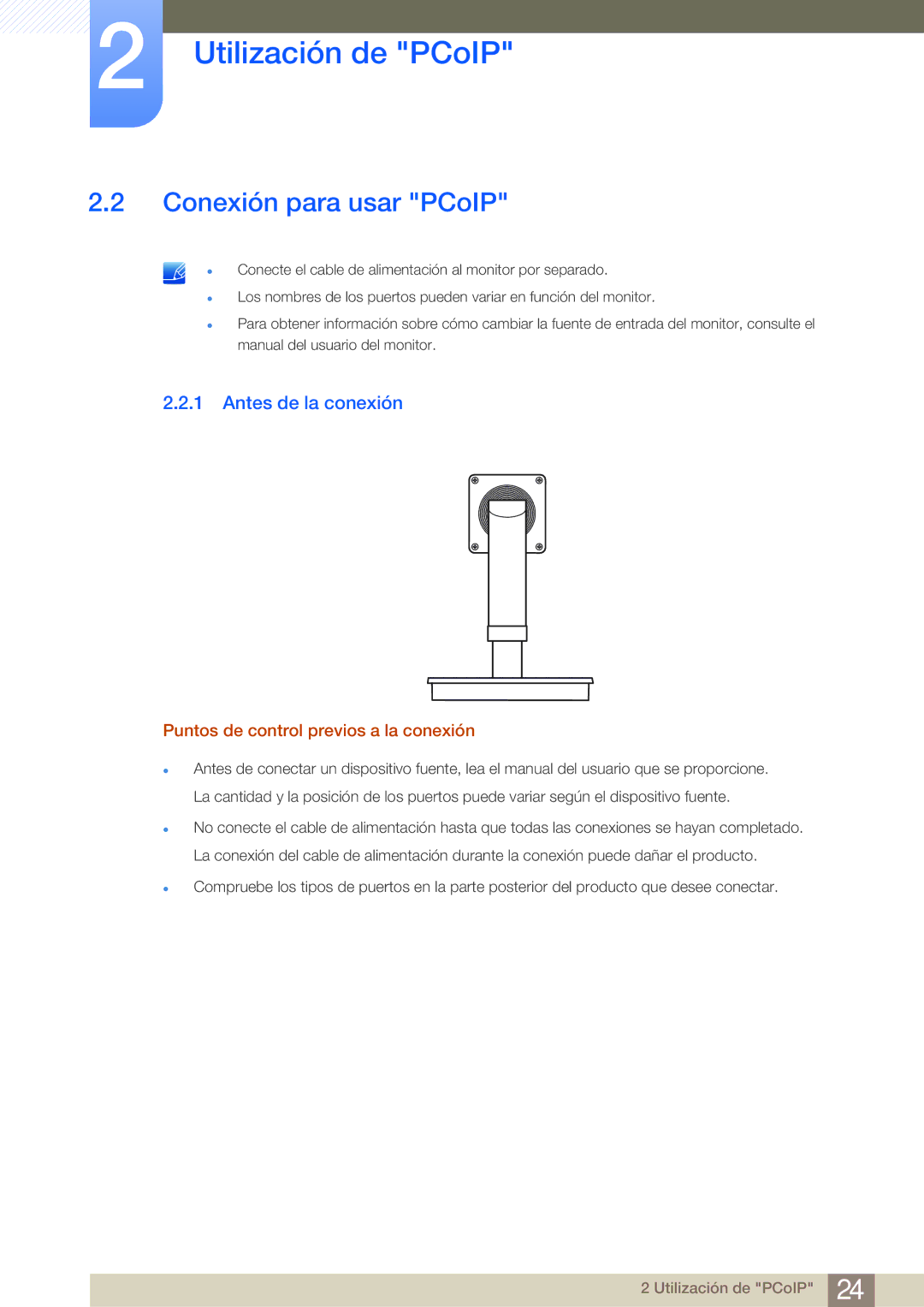 Samsung LF-NBNHNN/EN manual Conexión para usar PCoIP, Antes de la conexión, Puntos de control previos a la conexión 