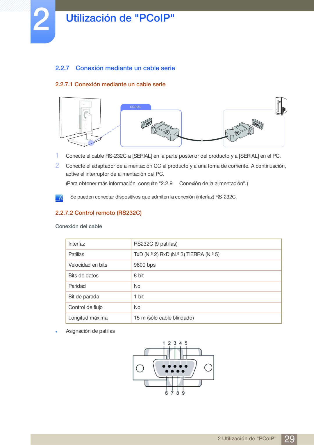 Samsung LF-NBNHNN/EN manual Conexión mediante un cable serie, Control remoto RS232C 