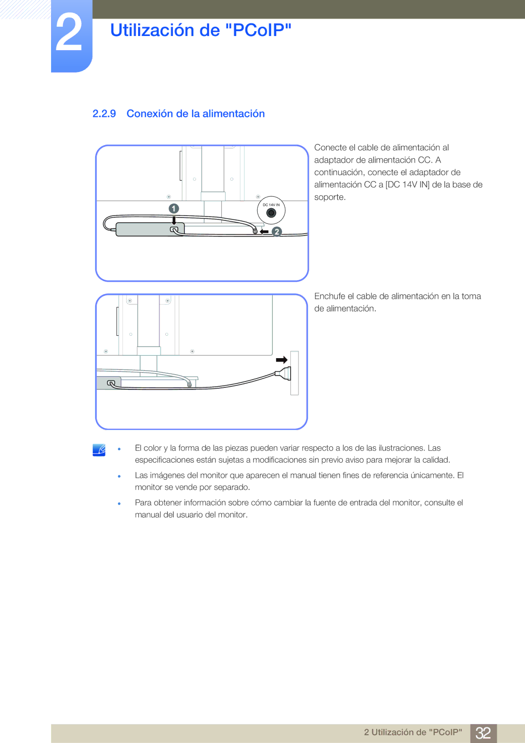 Samsung LF-NBNHNN/EN manual Conexión de la alimentación, Enchufe el cable de alimentación en la toma de alimentación 