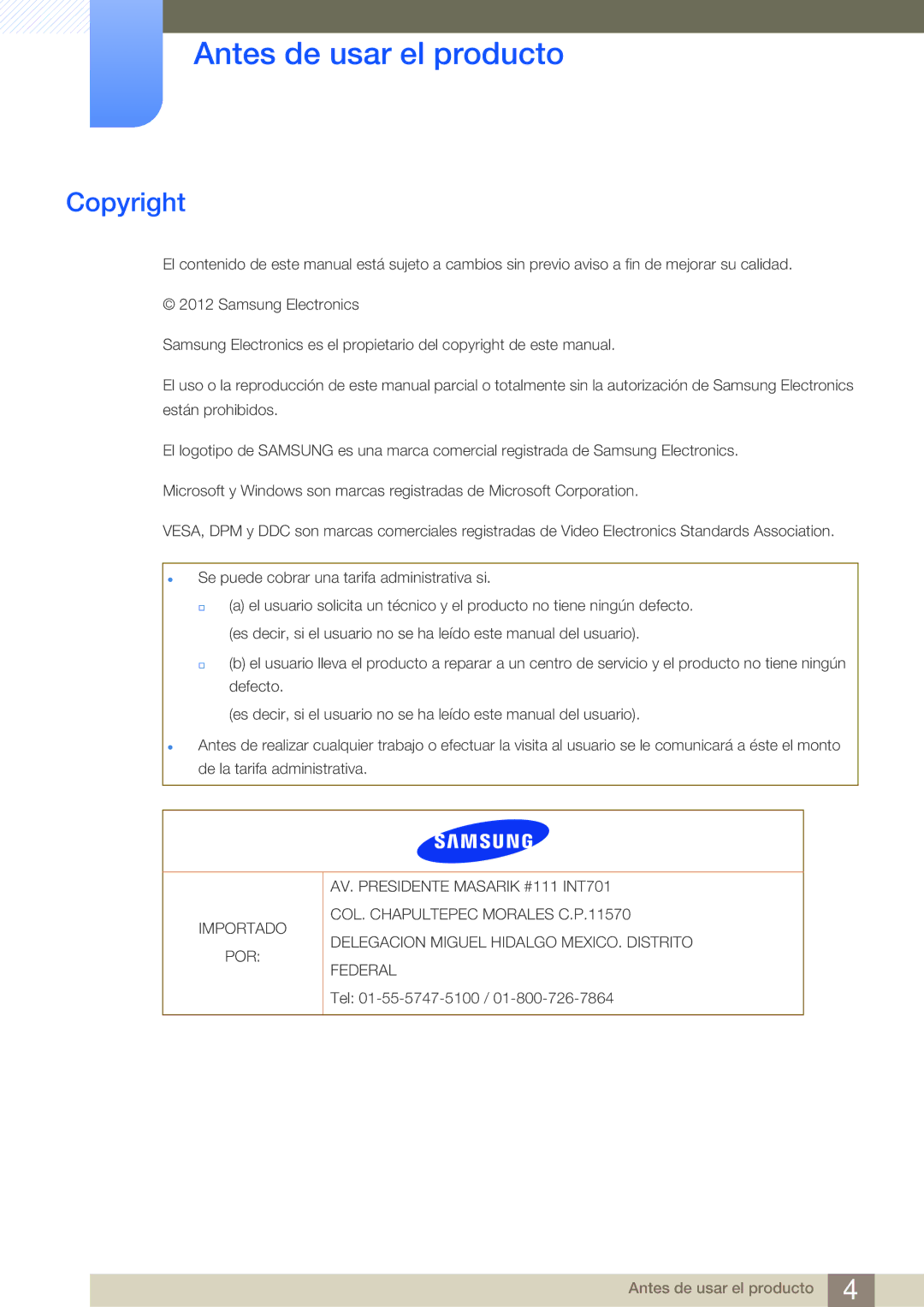 Samsung LF-NBNHNN/EN manual Antes de usar el producto, Copyright 