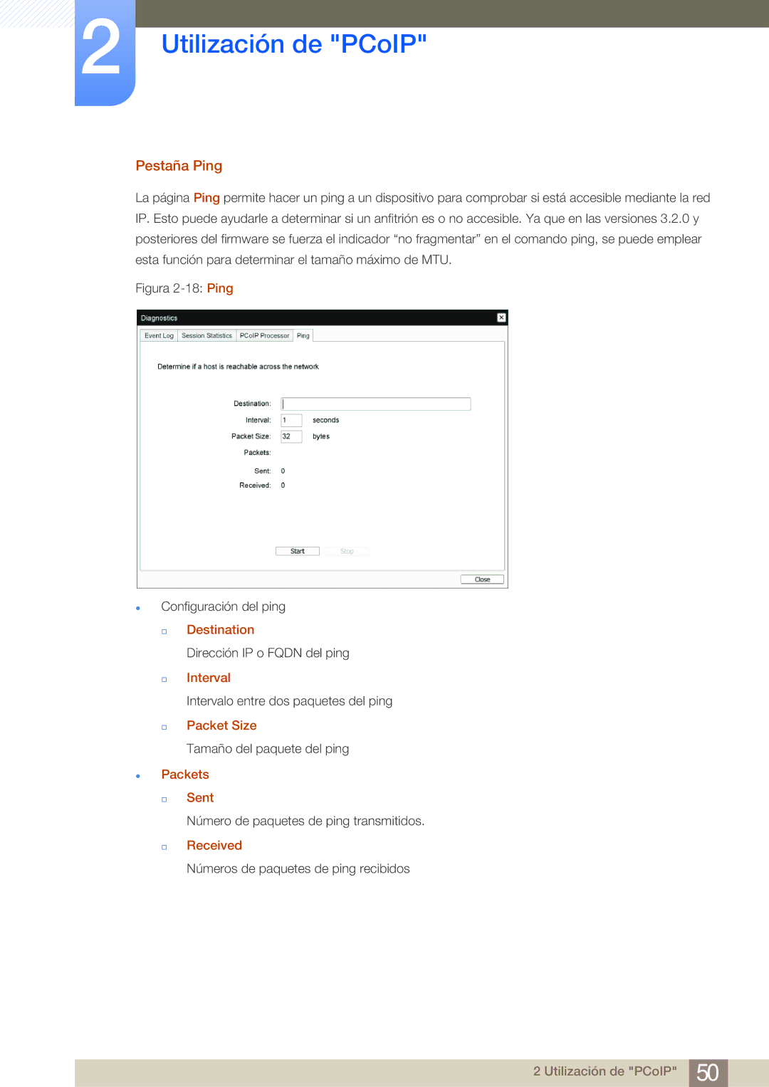 Samsung LF-NBNHNN/EN manual Pestaña Ping 