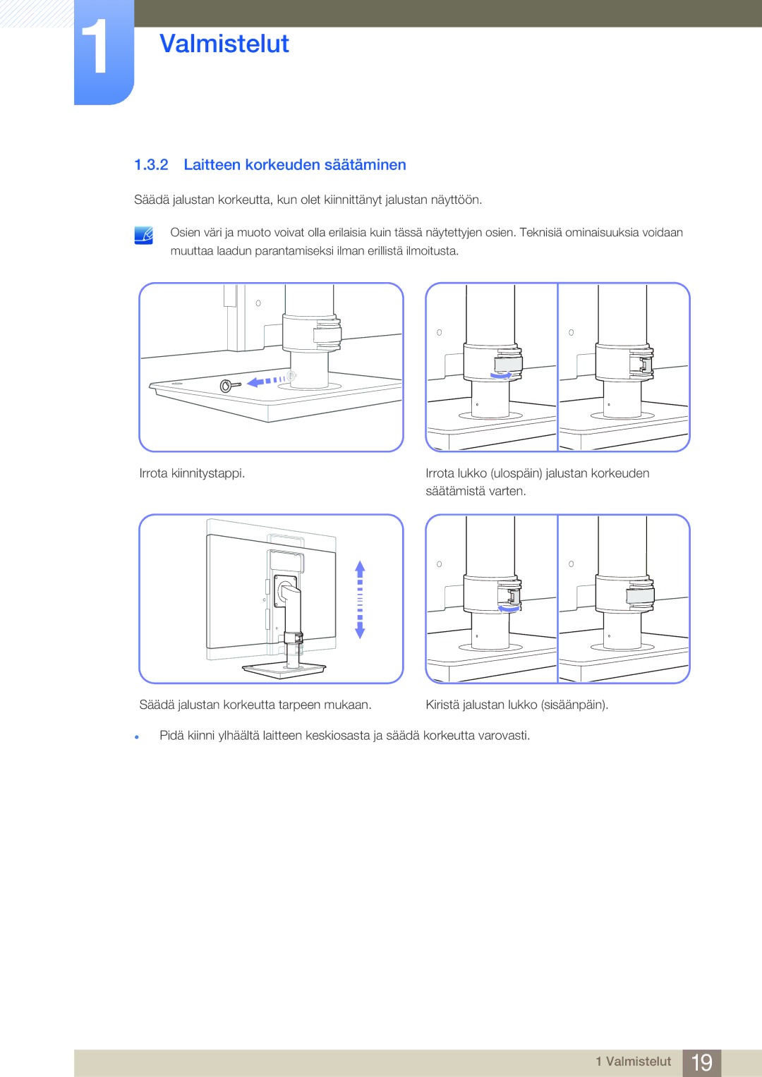 Samsung LF-NBNHNN/EN manual Laitteen korkeuden säätäminen 