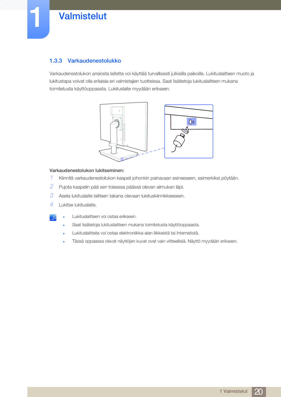 Samsung LF-NBNHNN/EN manual Varkaudenestolukko 