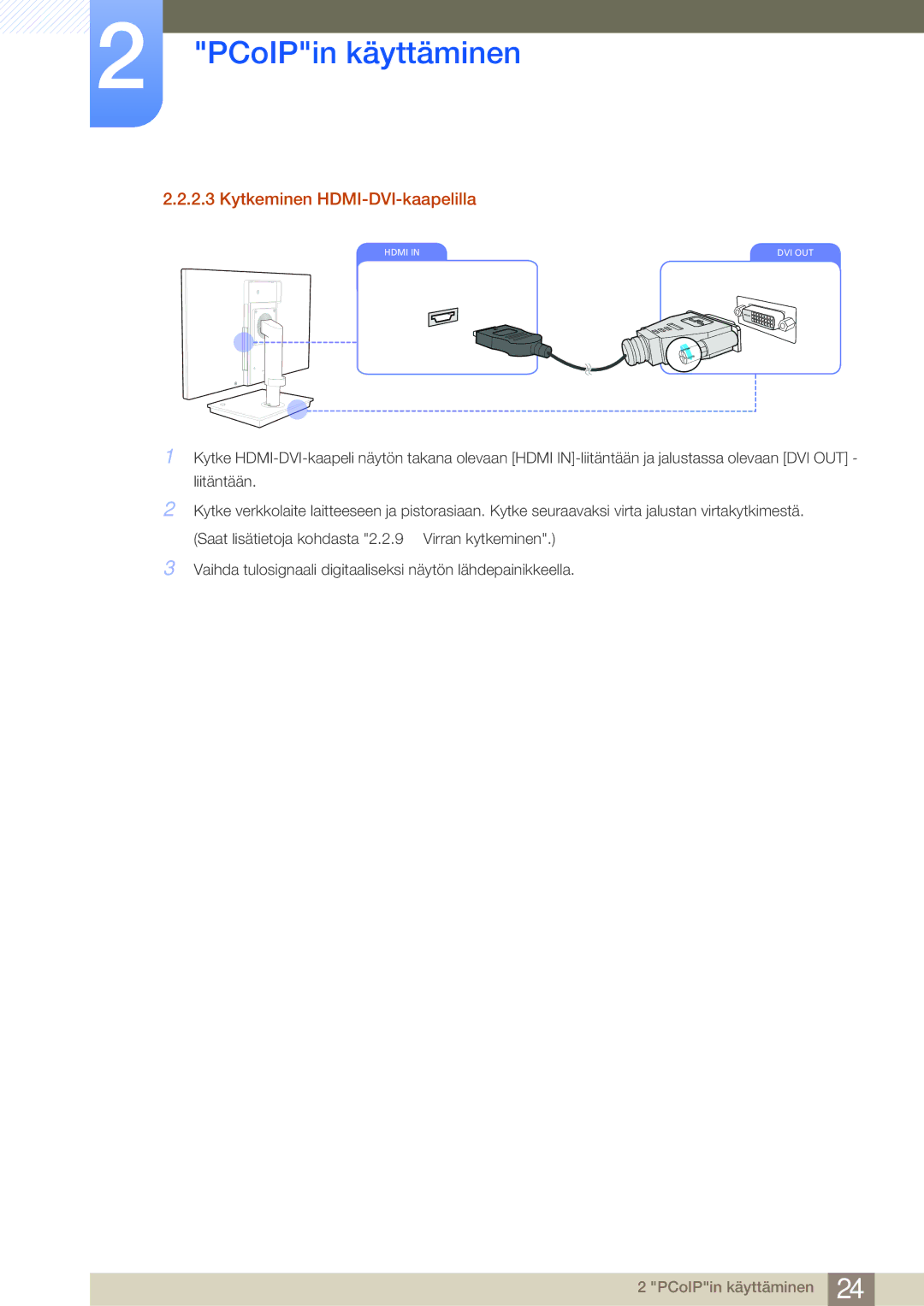 Samsung LF-NBNHNN/EN manual Kytkeminen HDMI-DVI-kaapelilla 