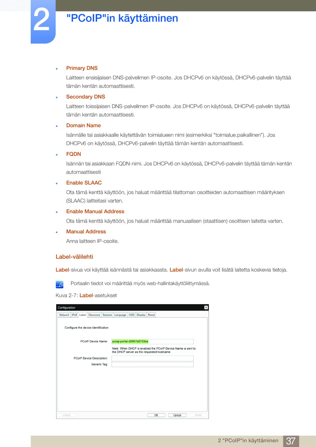 Samsung LF-NBNHNN/EN manual Label-välilehti, Primary DNS, Secondary DNS, Enable Slaac, Enable Manual Address 