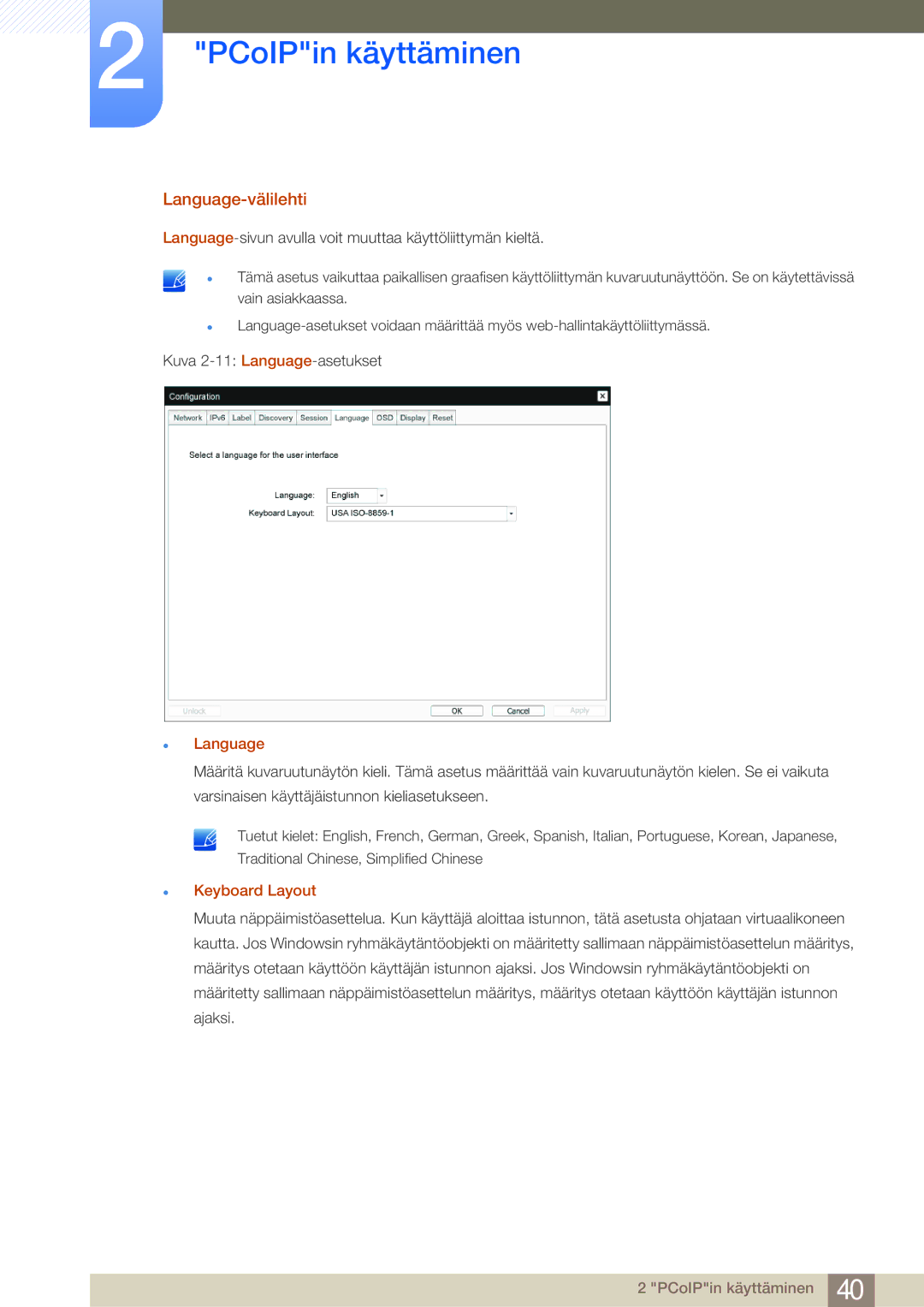 Samsung LF-NBNHNN/EN manual Language-välilehti, Keyboard Layout 